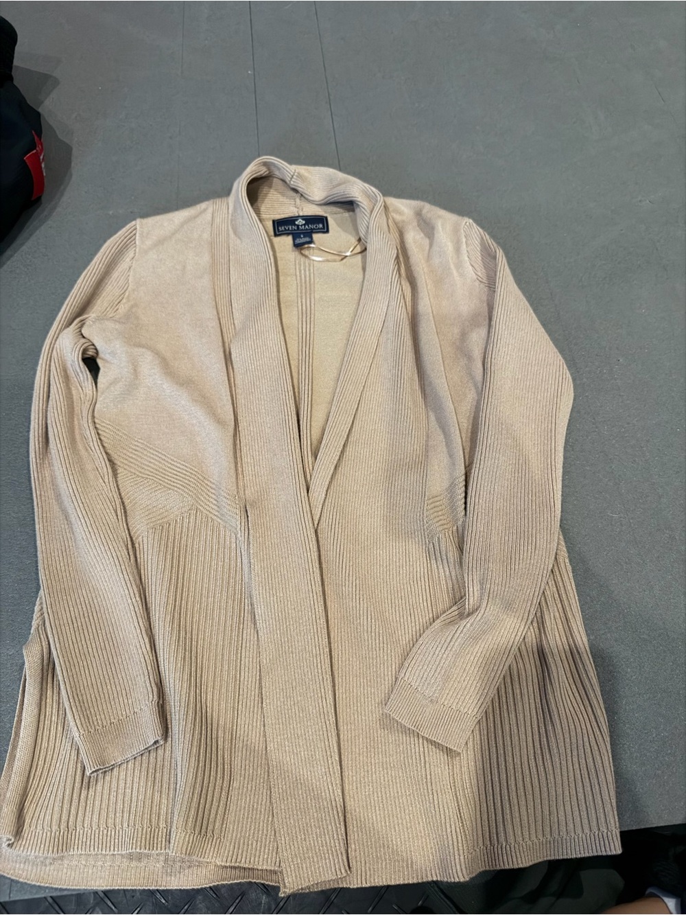 Evan Picone Ribbed Open-Front Cardigan in Beige